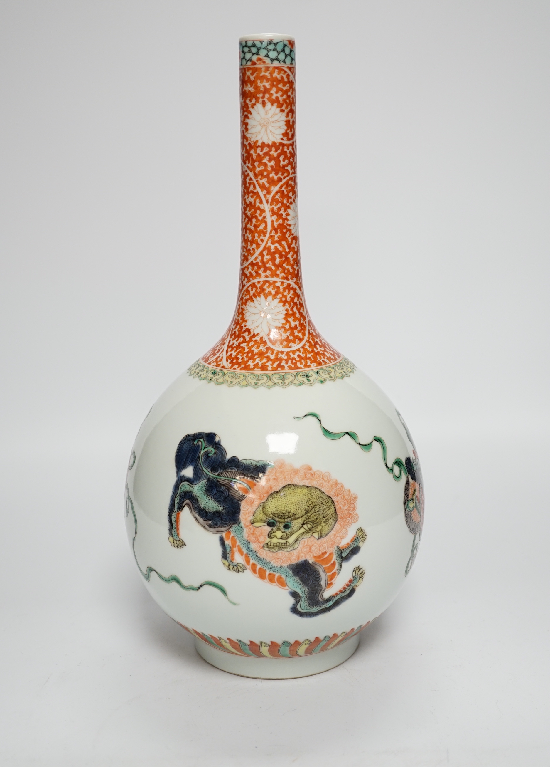 A Chinese famille verte bottle vase, 30.5cm